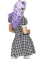 Creepy doll, costume dress, collar, puff sleeves, checkered pattern